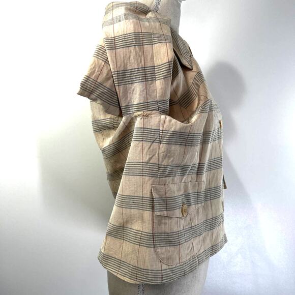 Vintage BCBG Maxazria Silk Blazer Striped Windowpane - Picture 8 of 13